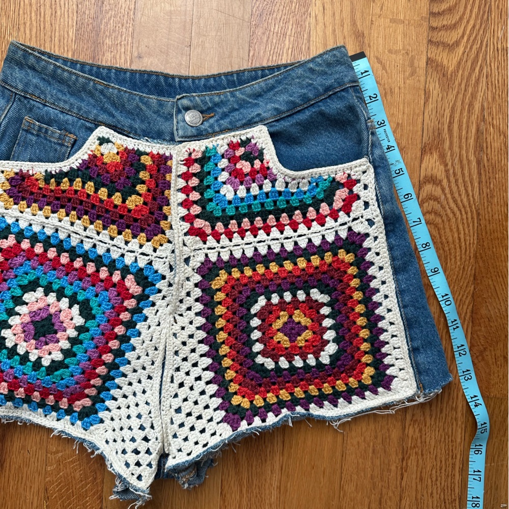 Farm Rio Ultra High Rise Crochet Denim Shorts - Picture 5 of 6